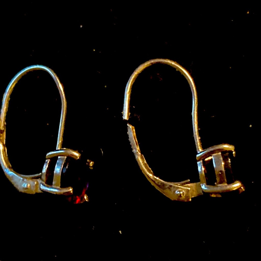 Simple .925 silver garnet earrings, hook and latch backs fit comfortably